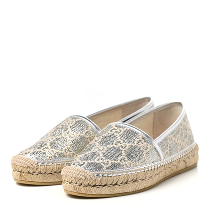 Gucci Lame Nappa GG Monogram Espadrilles 35 Silver Beige 3 of 11