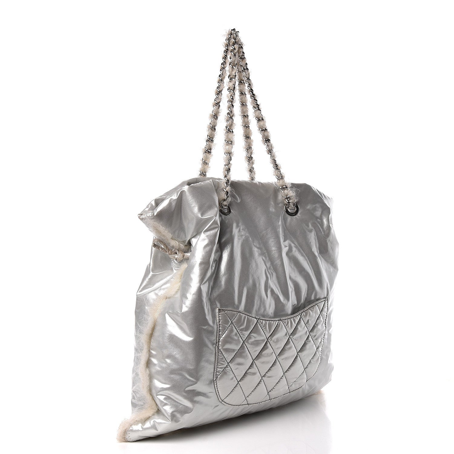 Chanel Vinyl Mohair Trimmed CC Bonbons Tote Silver 3 of 16