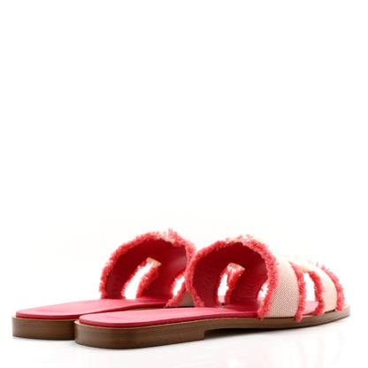 Hermes Toile H Oran Fringe Sandals 35 Framboise 4 of 11
