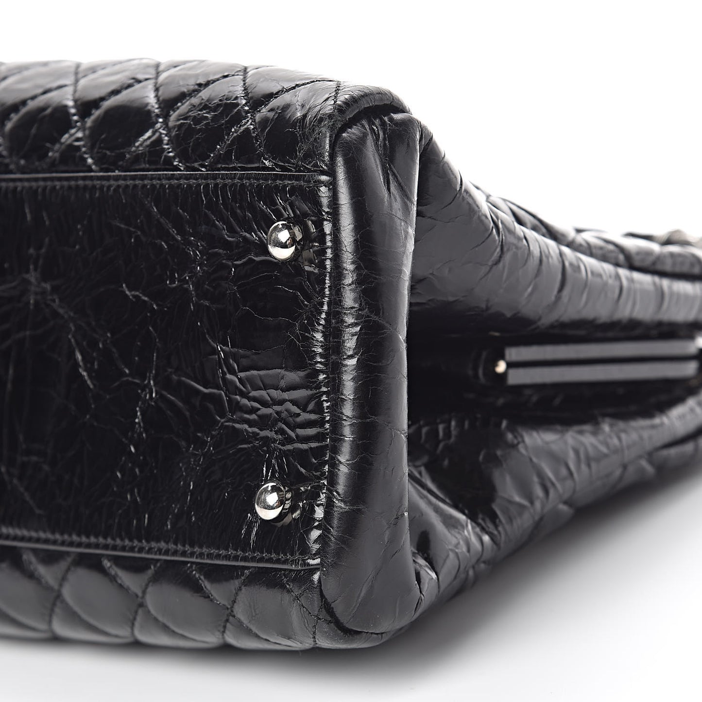 Glazed Calfskin Quilted Large Just Mademoiselle Bowling Bag Black