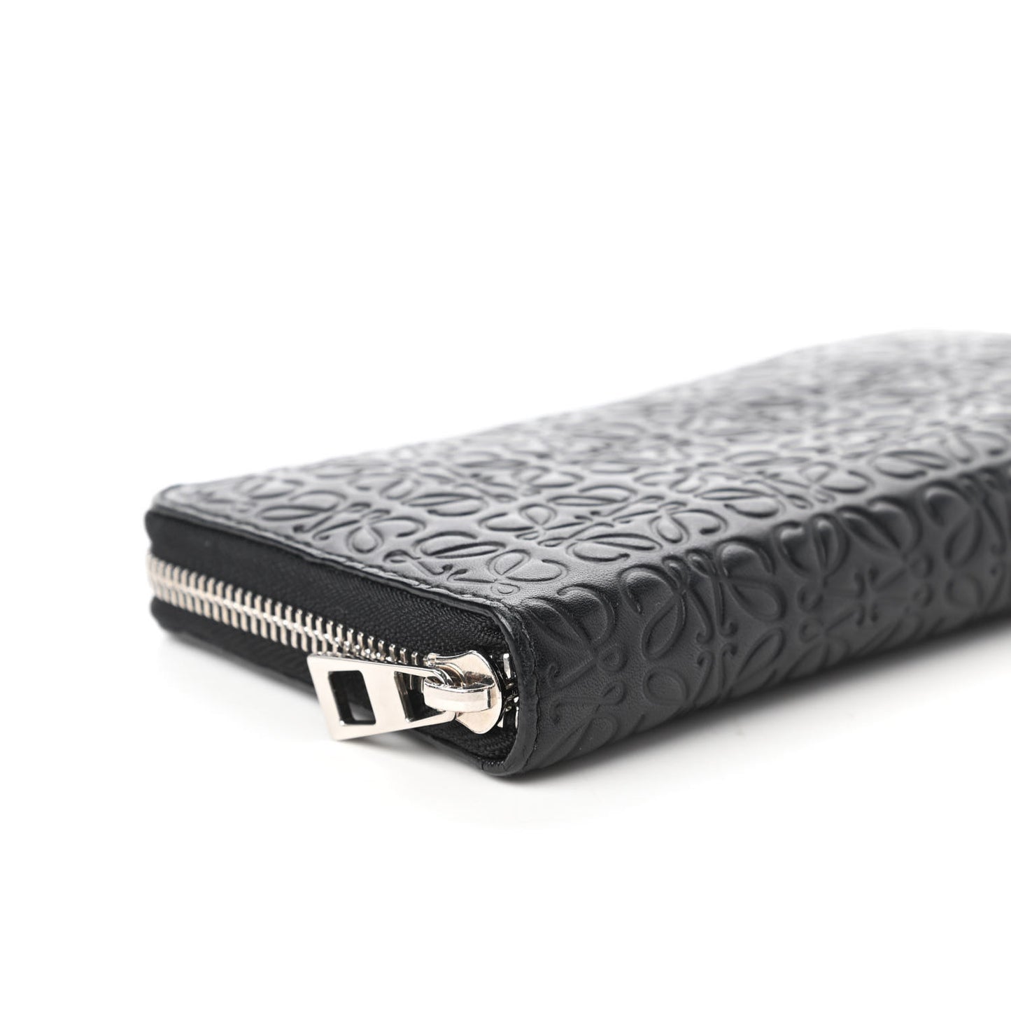 Calfskin Embossed Repeat Zip Wallet Black