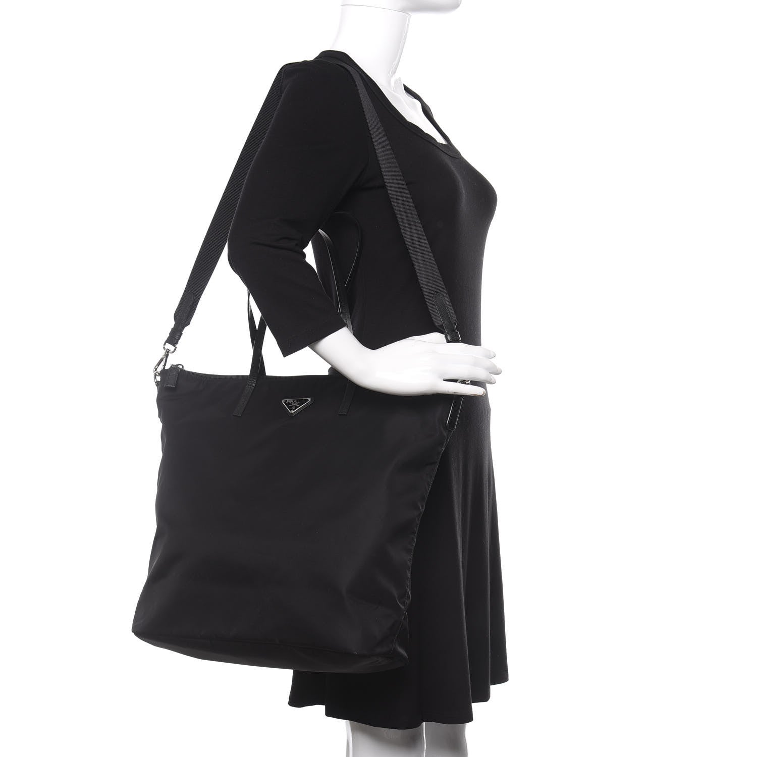 Prada Tessuto Nylon Saffiano Tote Black 3 of 9