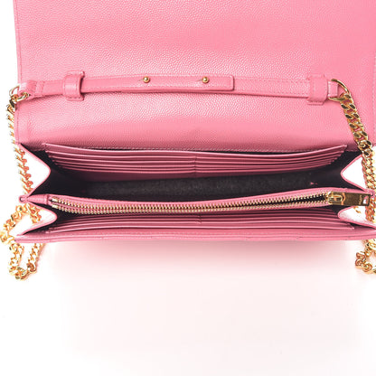 Saint Laurent Grain De Poudre Matelasse Chevron Monogram Chain Wallet Indian Pink 5 of 10