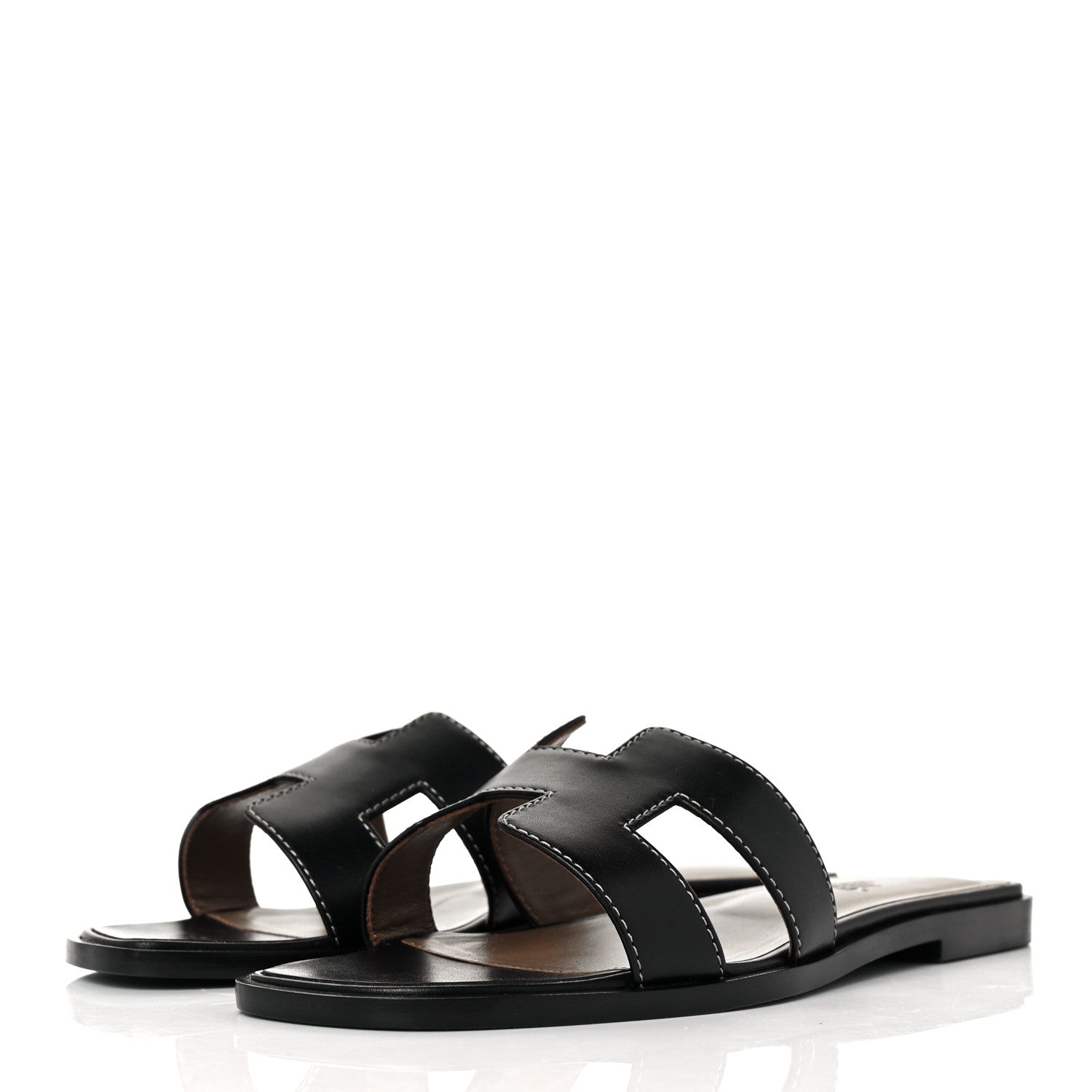 Hermes Box Calfskin Oran Sandals 36 Black 3 of 9