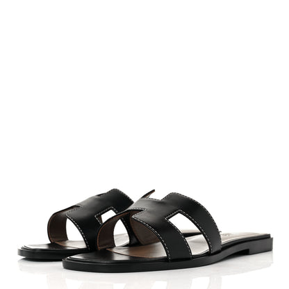 Hermes Box Calfskin Oran Sandals 36 Black 3 of 9