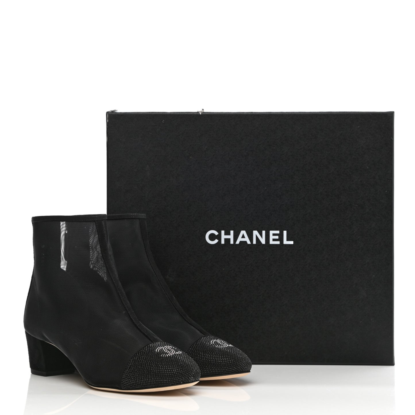 Mesh Suede Cap Toe Embellished Short Boots 40 Black