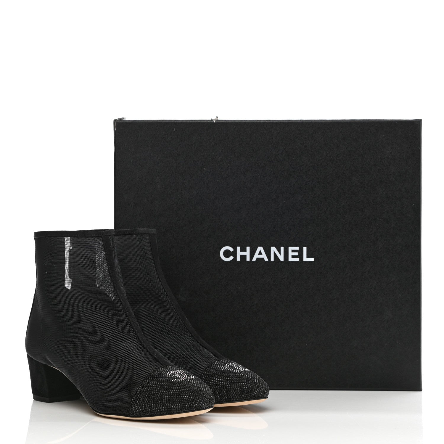 Chanel Mesh Suede Cap Toe Embellished Short Boots 40 Black 9 of 9