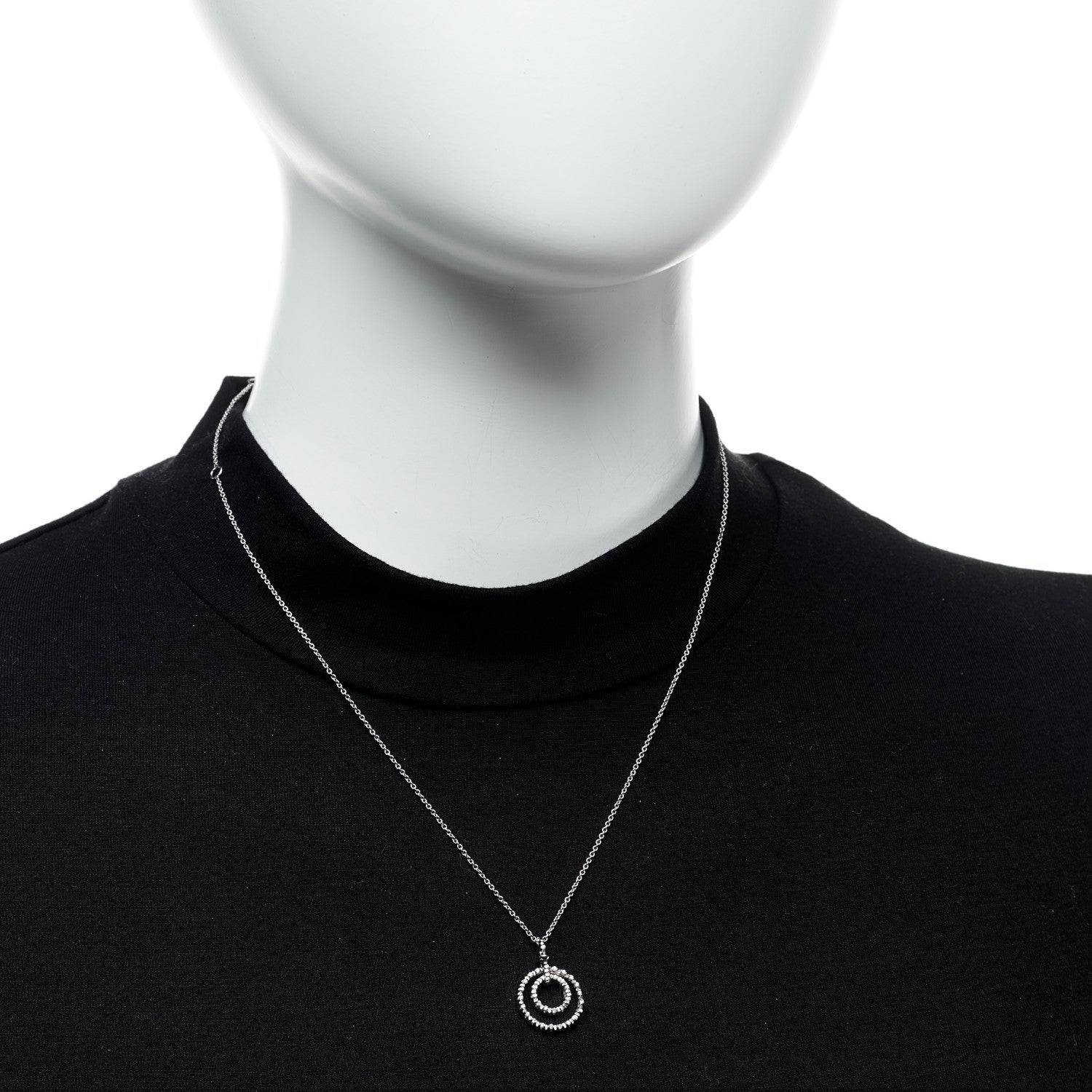 Roberto Coin 18K White Gold Diamond Tiny Treasures Two Circle Pendant Necklace 2 of 5