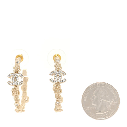 Chanel Crystal Camellia CC Hoop Earrings Gold 2 of 4
