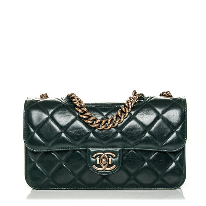Chanel Glazed Calfskin Quilted Medium Perfect Edge Flap Dark Green 1 of 8