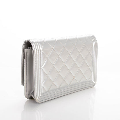 Chanel Metallic Patent Calfskin Quilted Boy Wallet on Chain WOC Silver 3 of 8