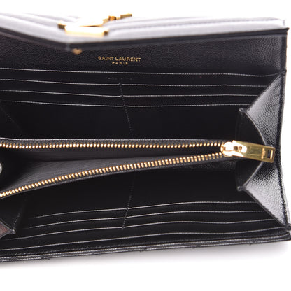 Saint Laurent Grain De Poudre Matelasse Chevron Monogram Flap Wallet Black 5 of 8