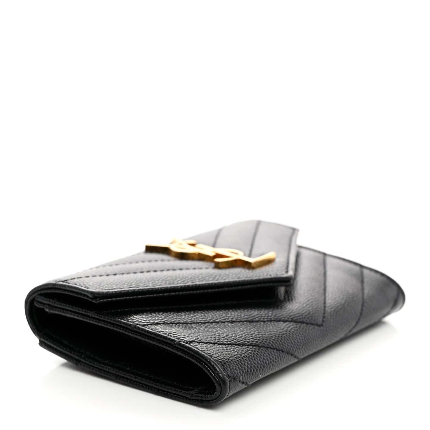 Grain De Poudre Matelasse Chevron Small Monogram Envelope Wallet Black