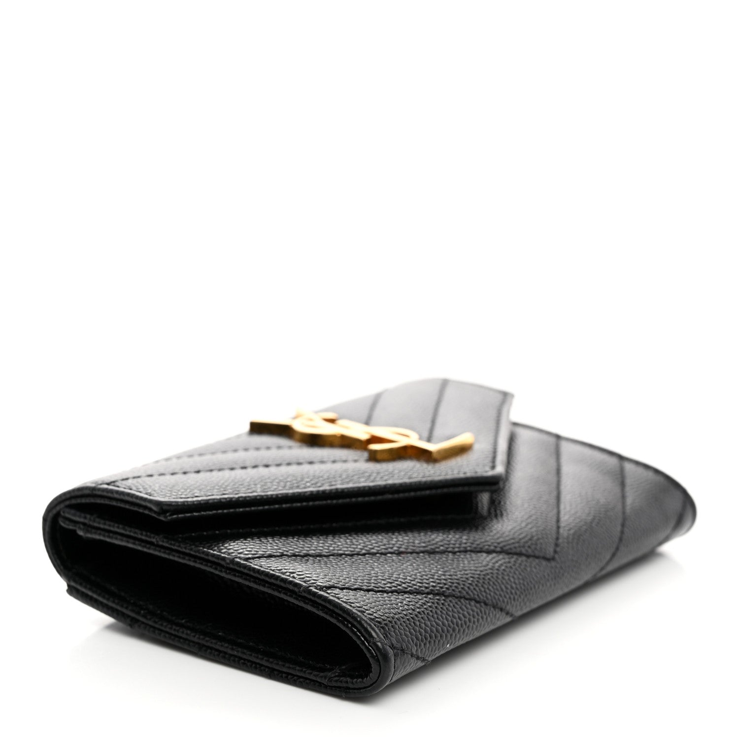 Saint Laurent Grain De Poudre Matelasse Chevron Small Monogram Envelope Wallet Black 4 of 7