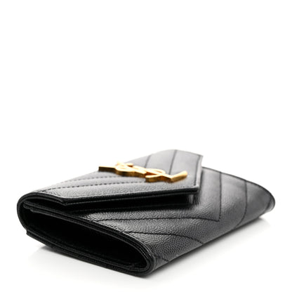 Saint Laurent Grain De Poudre Matelasse Chevron Small Monogram Envelope Wallet Black 4 of 7