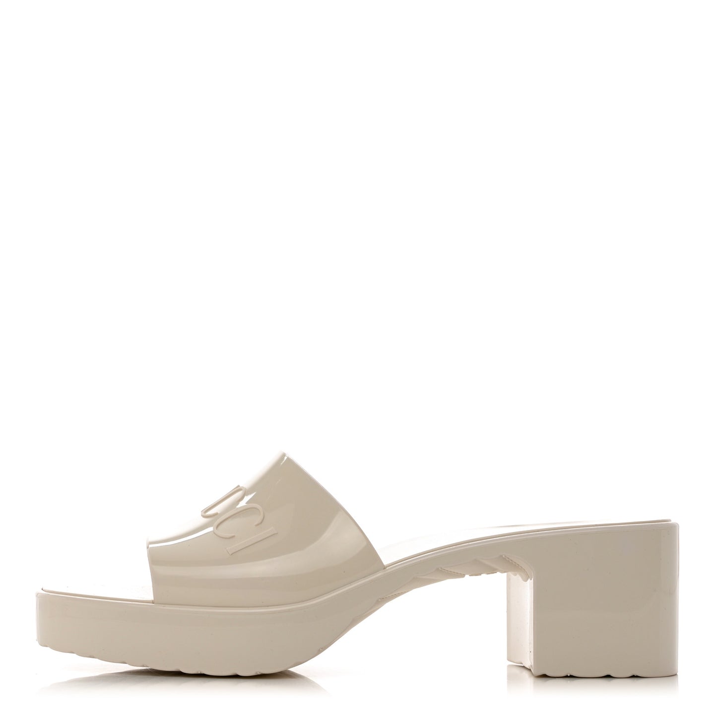 Rubber Gucci Logo Womens Platform 20/60mm Slide Sandals 38 Mystic White