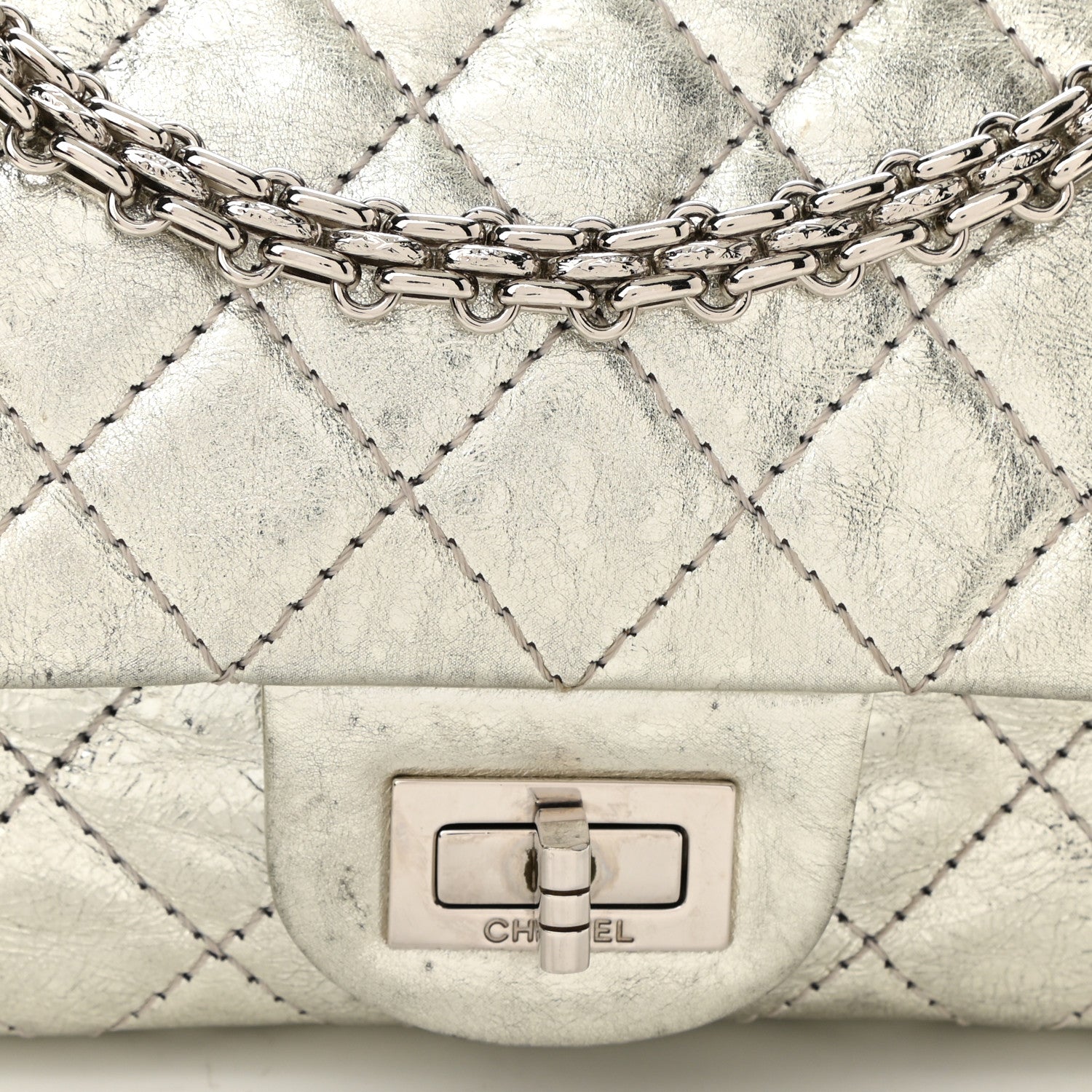 Chanel Metallic Aged Calfskin Quilted 2.55 Reissue 224 Flap Silver 8 of 10