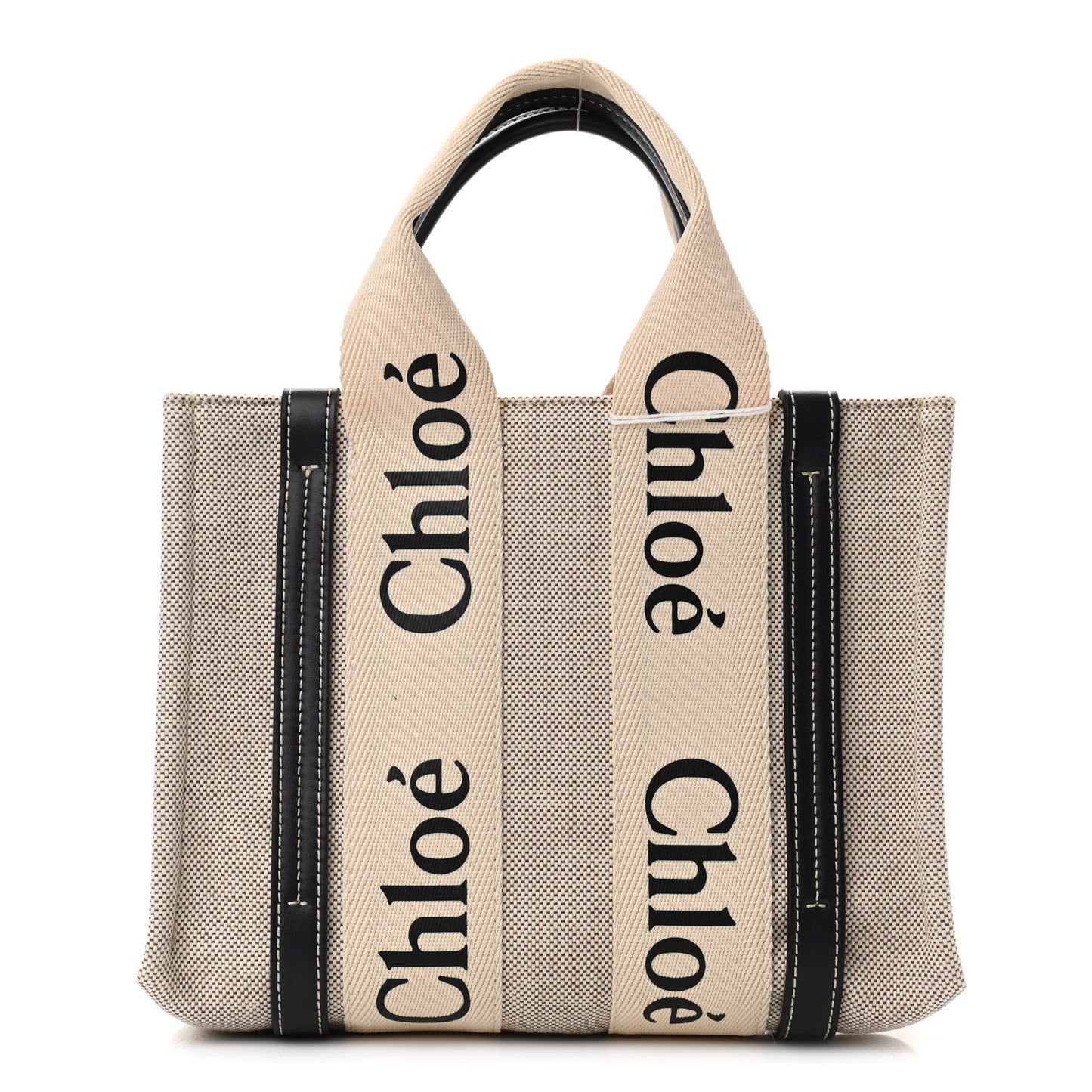 Cotton Calfskin Small Woody Ribbon Tote White Blue