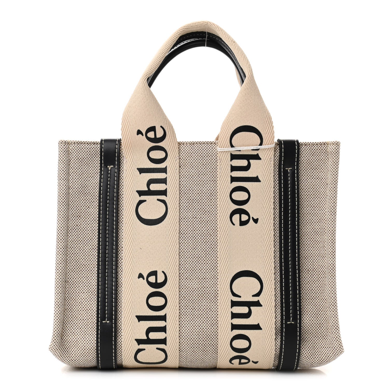 Chloe Cotton Calfskin Small Woody Ribbon Tote White Blue 1 of 10