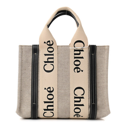 Chloe Cotton Calfskin Small Woody Ribbon Tote White Blue 1 of 10