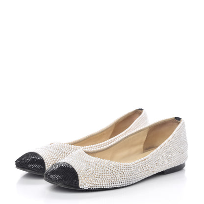 Chanel Pearl Sequin Cap Toe Ballerina Flats 39 White Black 3 of 12
