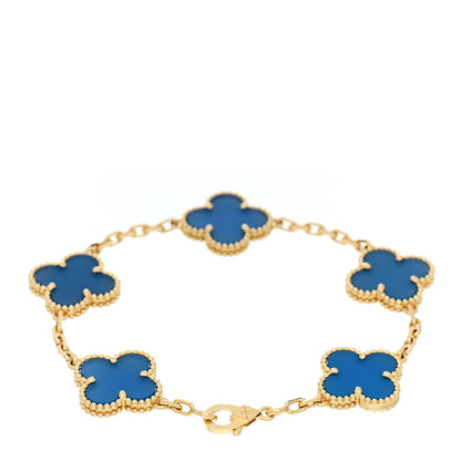 Van Cleef & Arpels 18K Yellow Gold Blue Agate 5 Motifs Vintage Alhambra Bracelet 2 of 5