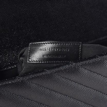 Saint Laurent Grain De Poudre Matelasse Chevron Large Monogram Satchel Black 8 of 10