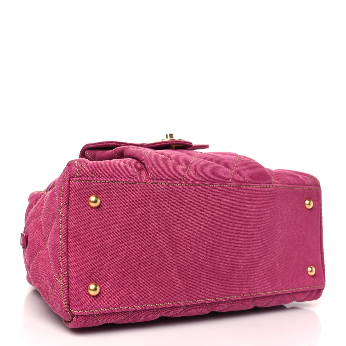 Washed Denim Quilted Bowling Bag Fuchsia