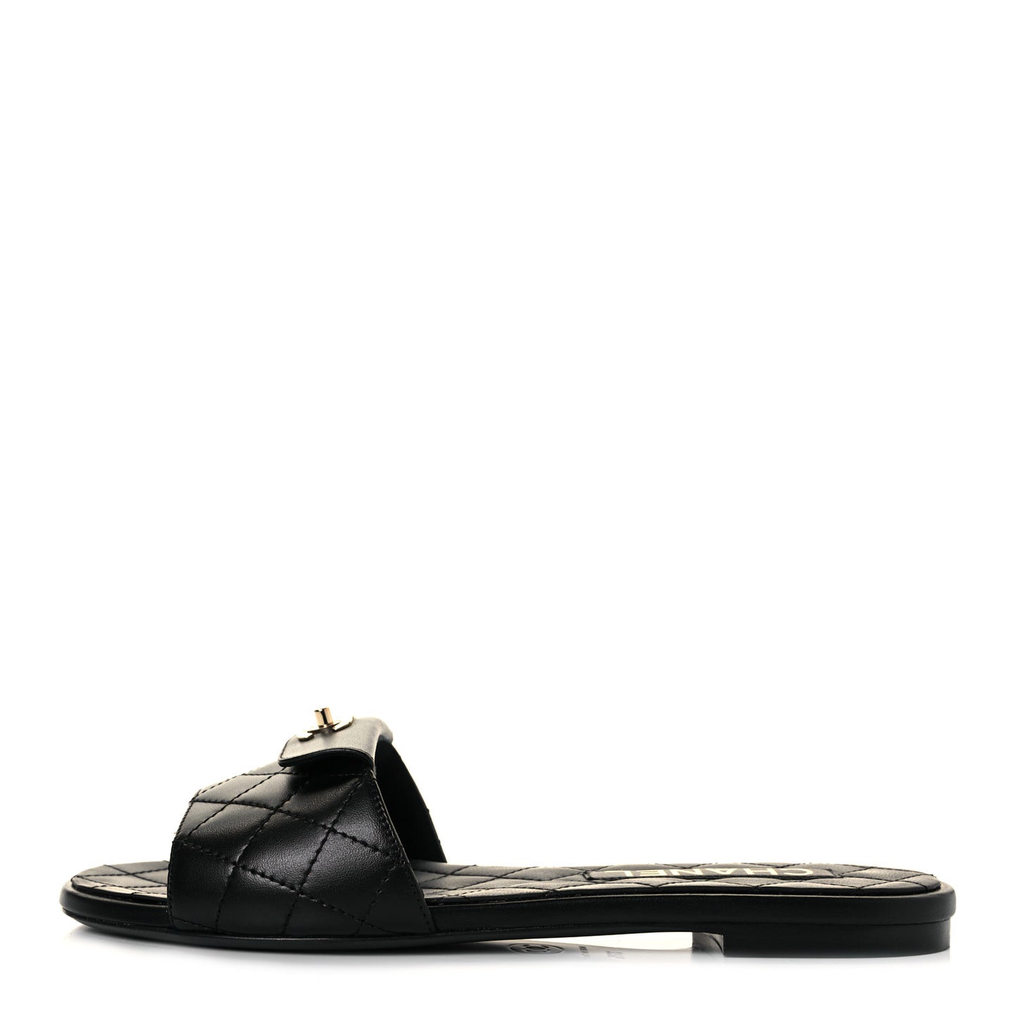 Lambskin Quilted CC Turnlock Sandals 37.5 Black