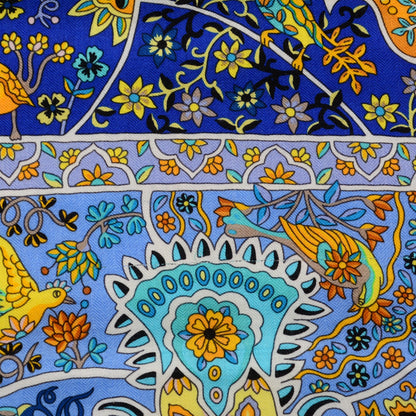 Hermes Cashmere Silk Au Pays Des Oiseaux Fleurs Shawl 140 Marine Turquoise Jaune 5 of 8
