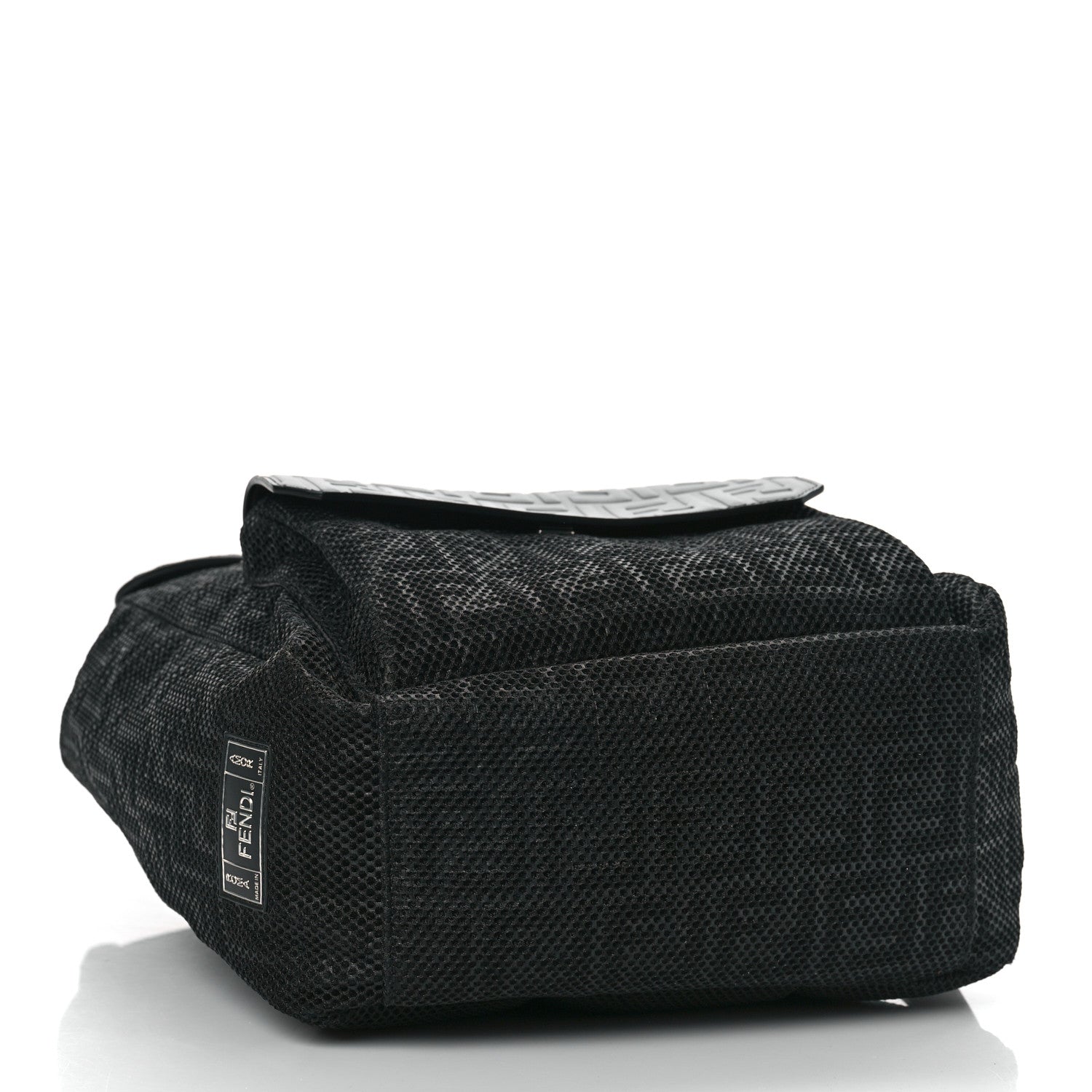 Fendi Mesh Cuoio Romano Vitello Stampa FF 1974 Embossed Logo Plate Backpack Black 4 of 7