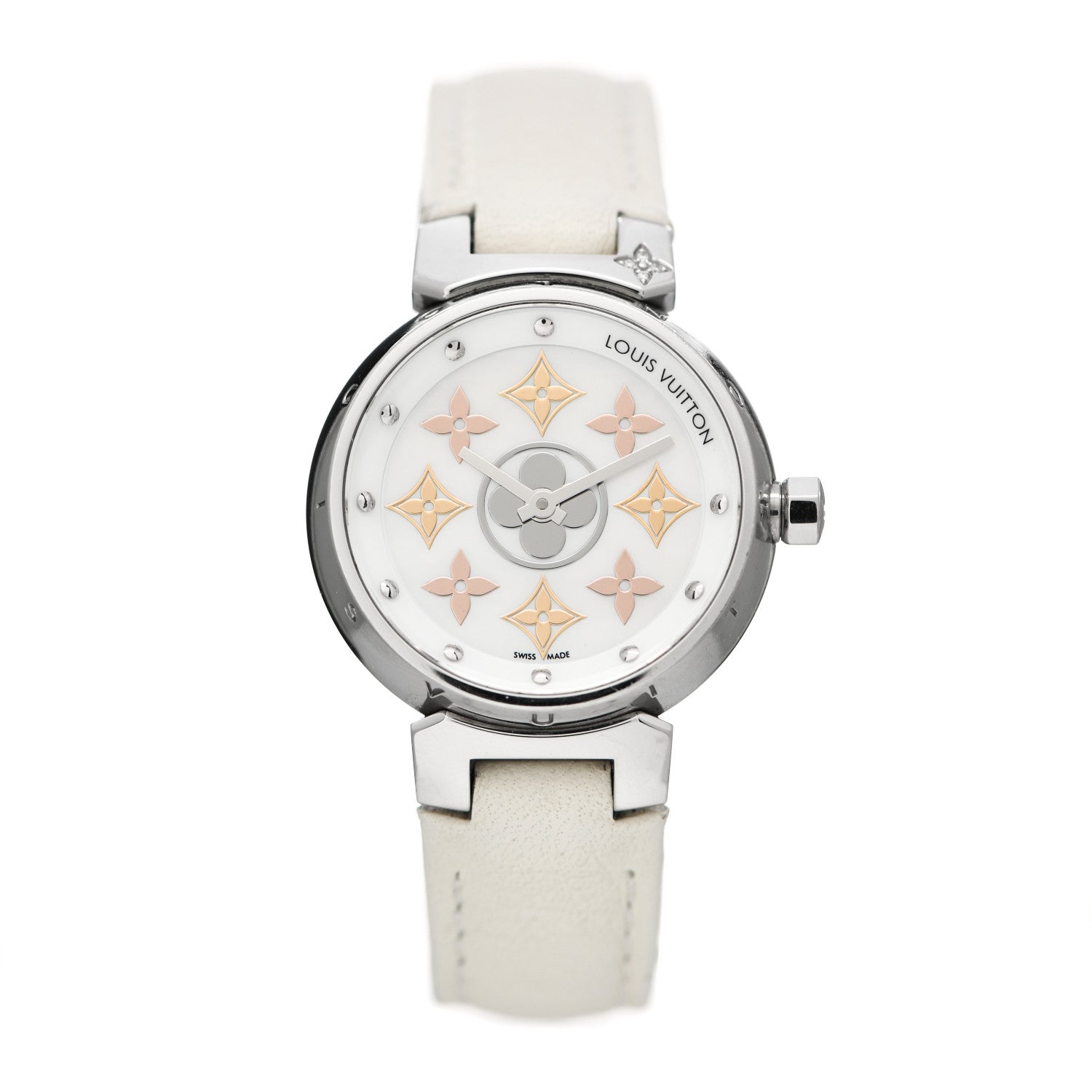 Louis Vuitton Stainless Steel Calfskin Diamond Mother of Pearl 28mm Tambour Idylle Blossom Quartz Watch 1 of 5