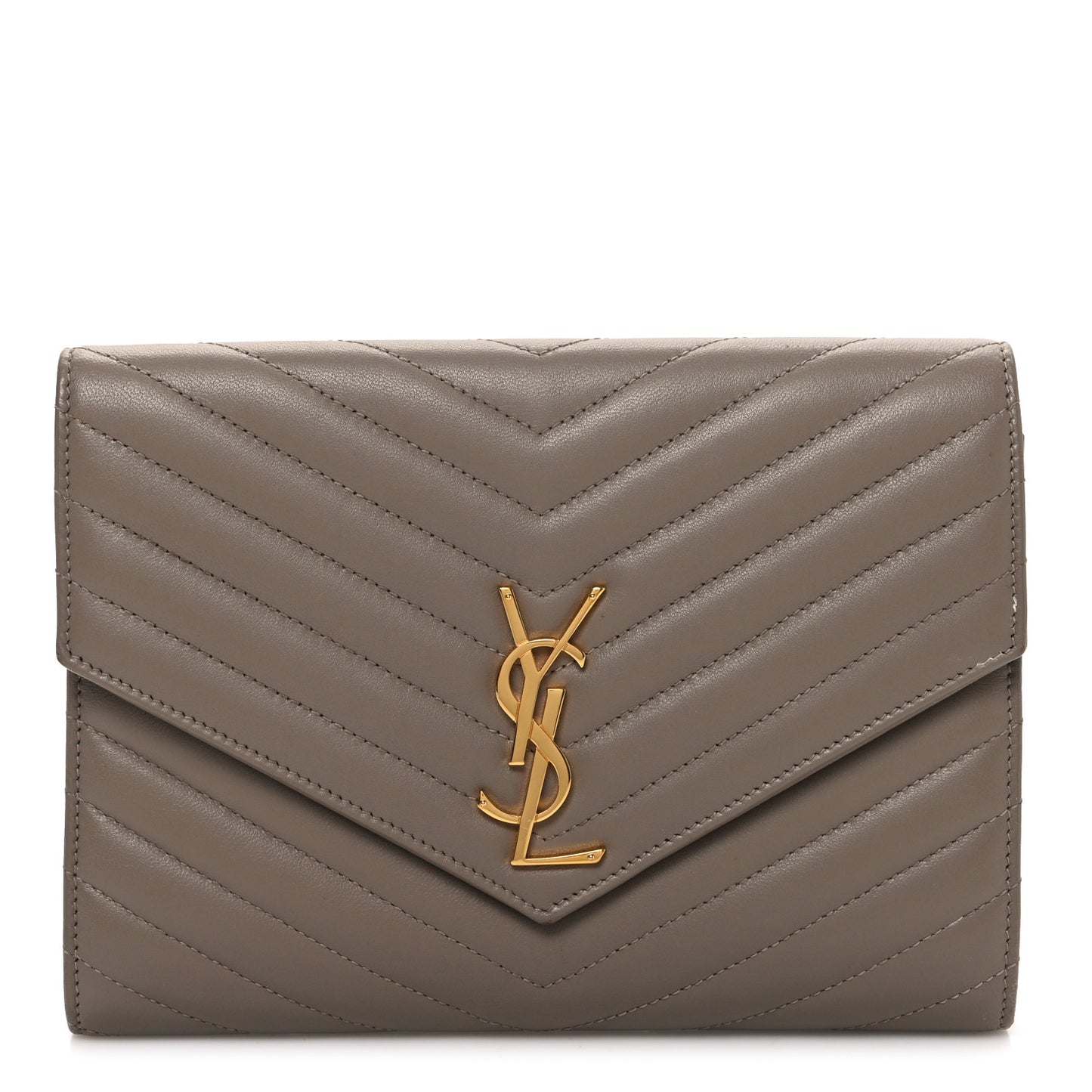 Lambskin Matelasse Chevron Monogram Cassandre Flap Pouch Dark Beige