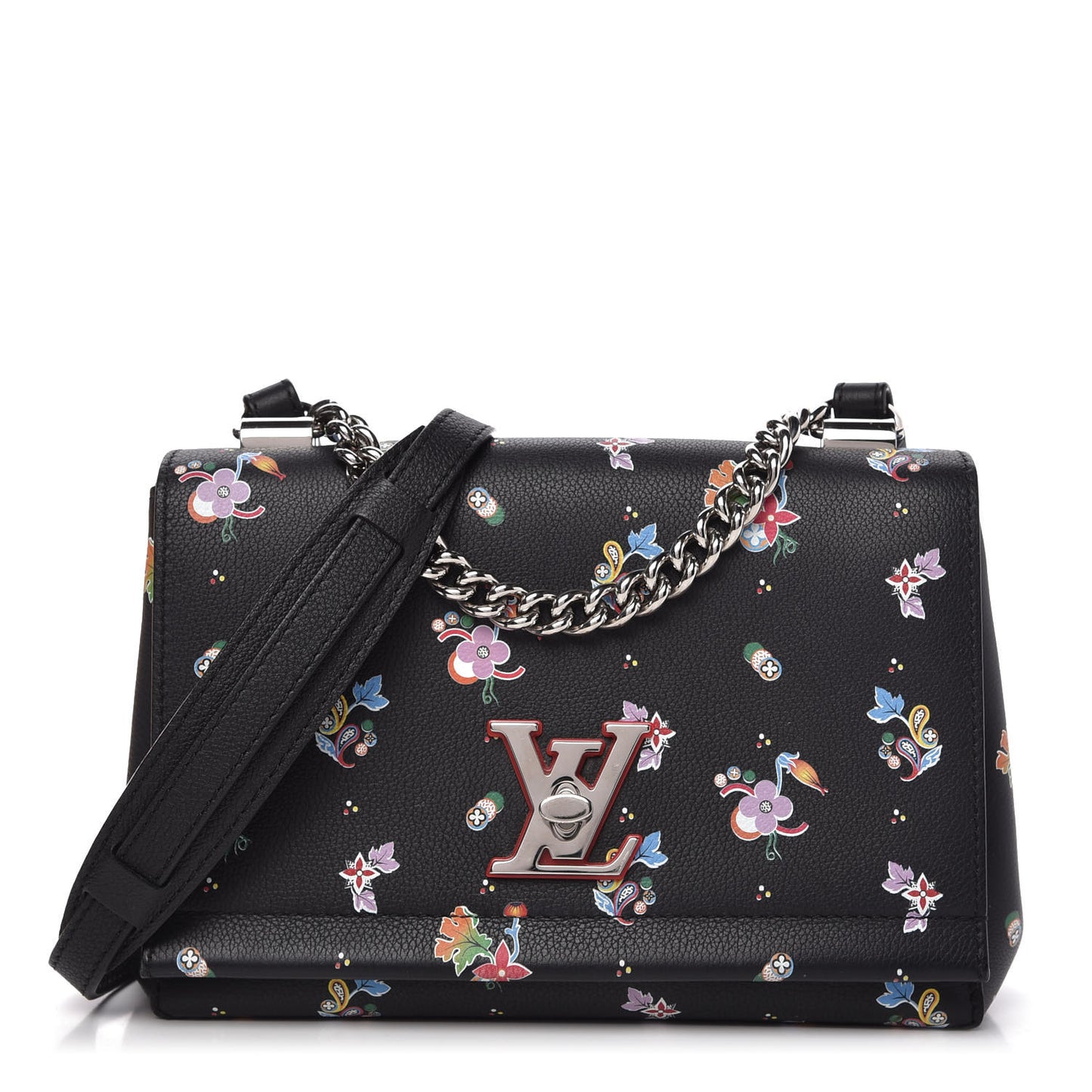 Soft Calfskin Lockme II Floral Chain Bag BB Black
