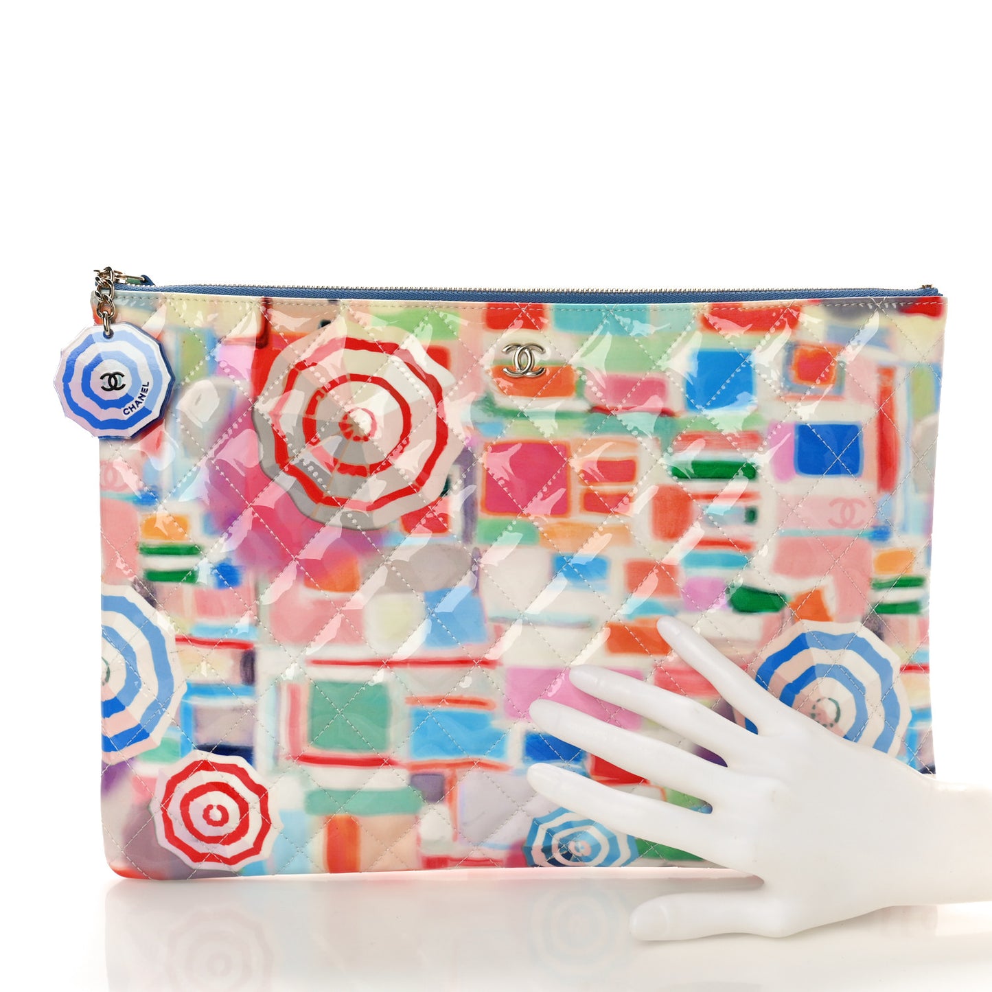 Patent Calfskin Printed Quilted Large Cosmetic Case Multicolor