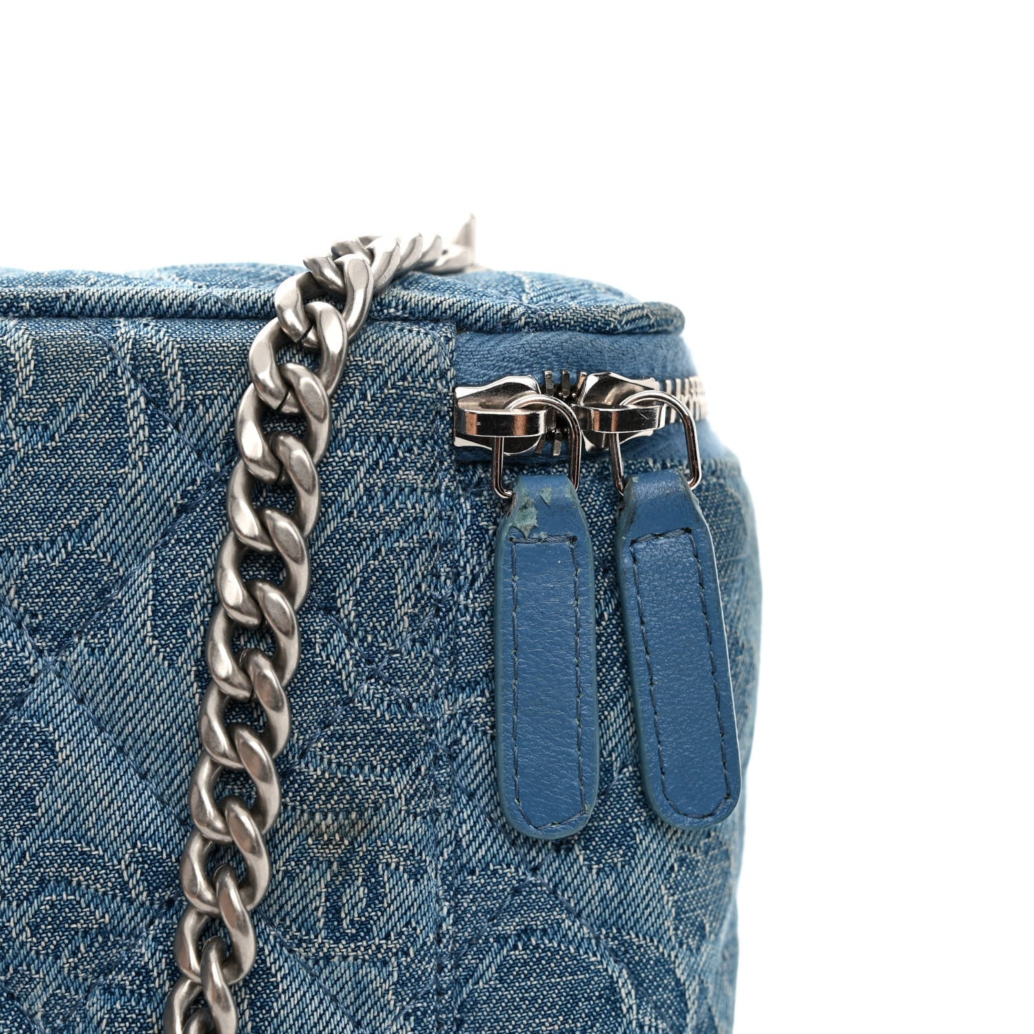 Chanel Denim Quilted Sweetheart Small Vanity Case With Chain Blue 13 of 14