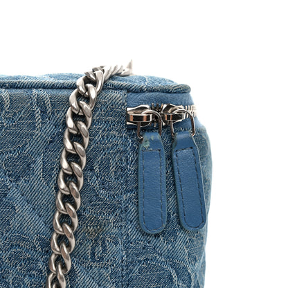 Chanel Denim Quilted Sweetheart Small Vanity Case With Chain Blue 13 of 14