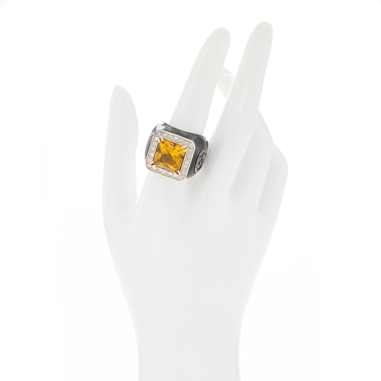 Gucci Sterling Silver Citrine Crystal Enamel Cocktail Ring 57 8 2 of 6