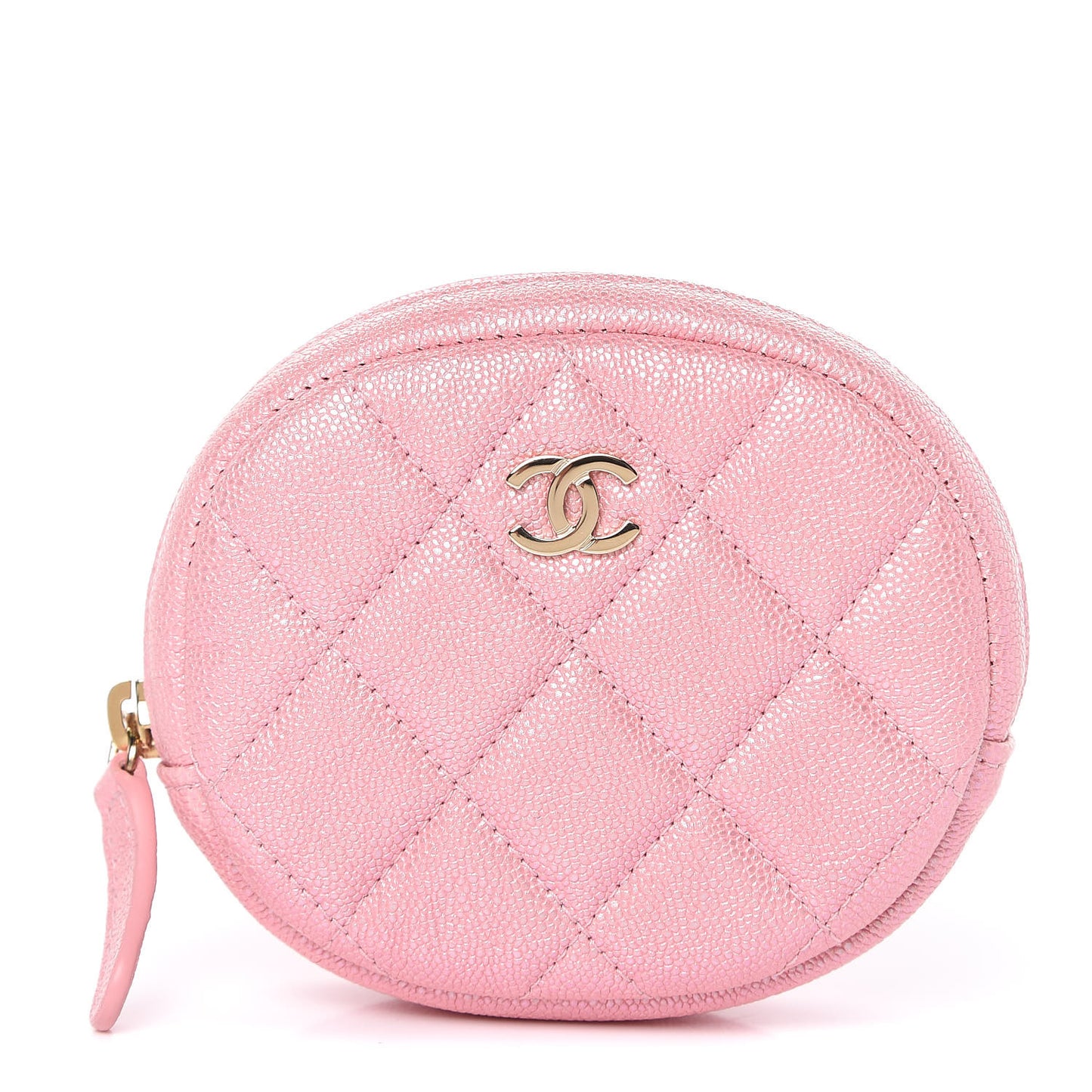 Iridescent Caviar Quilted Zip Around Classic Coin Purse Rose Pink