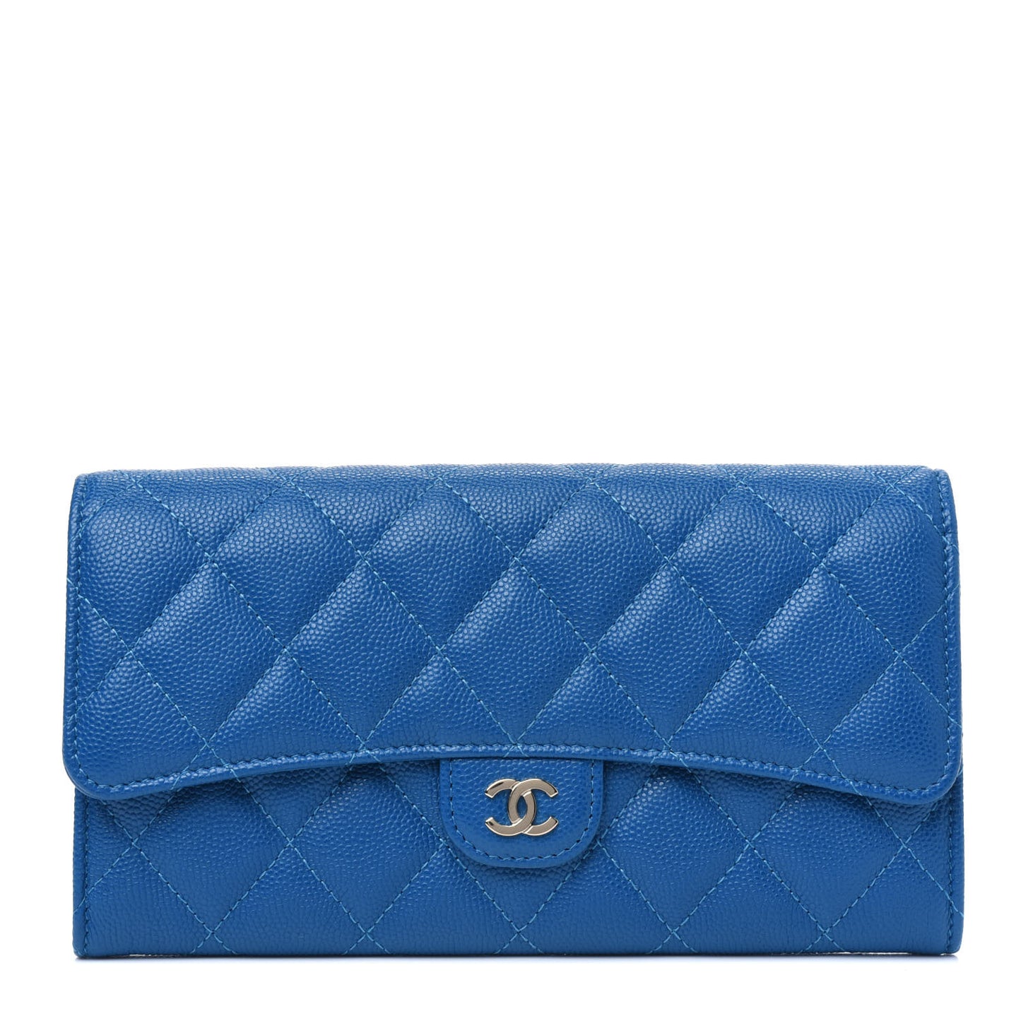 Caviar Quilted Large Flap Wallet Blue