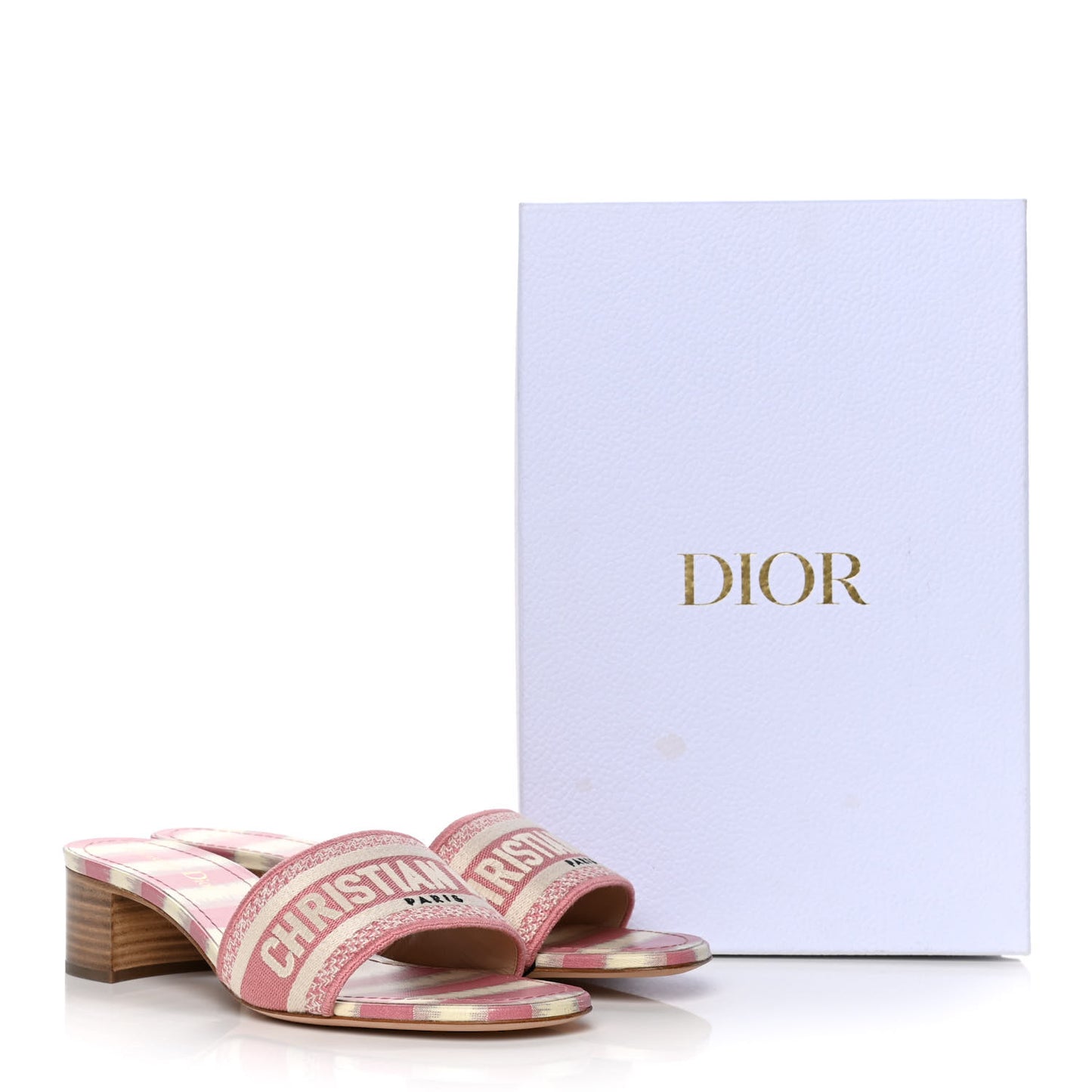 Cotton D-Stripes Embroidered Dway 40mm Slide Sandals 39 Deep Nude