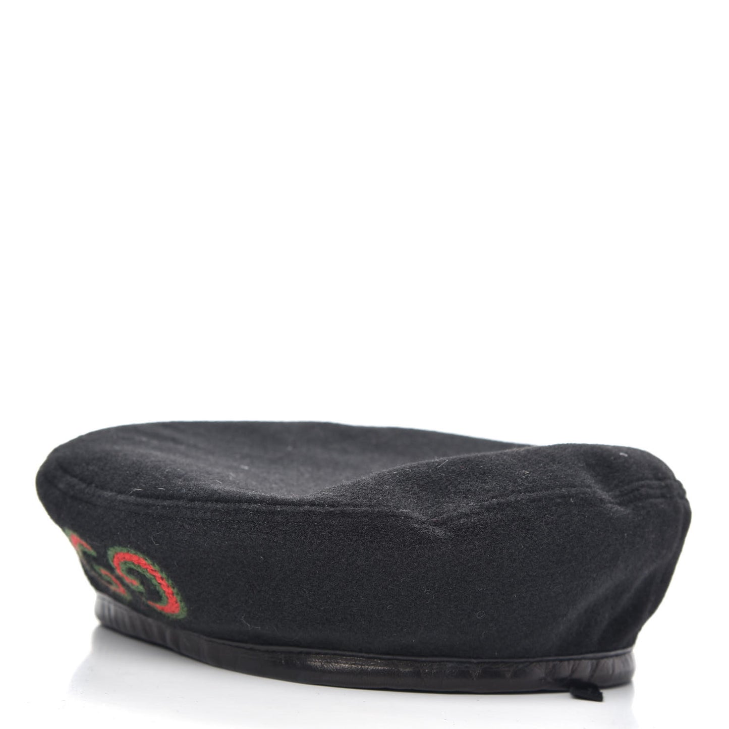 Felt Embroidered GG Patch Beret Hat M Black
