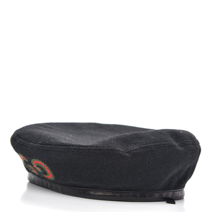 Gucci Felt Embroidered GG Patch Beret Hat M Black 2 of 5