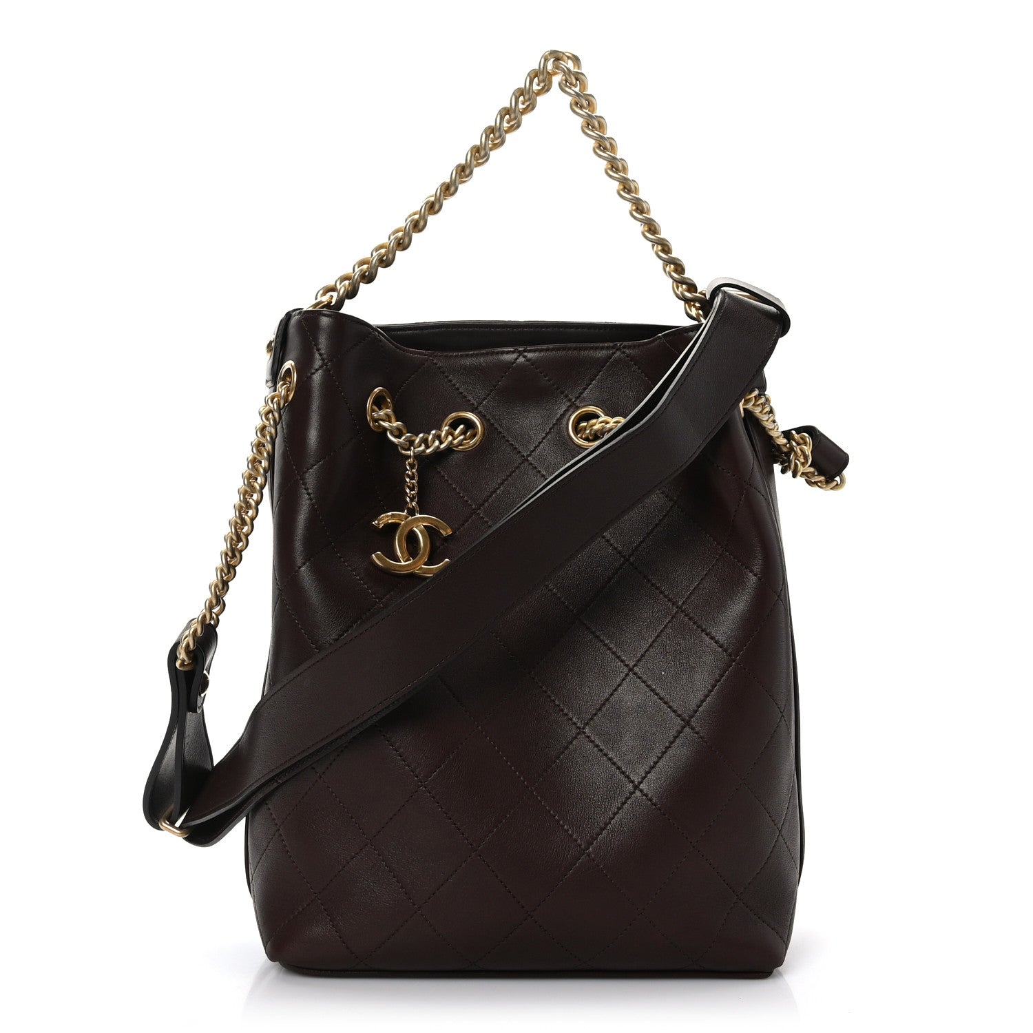 Chanel Calfskin Quilted Small On My Shoulder Drawstring Bag Brown 1 of 9