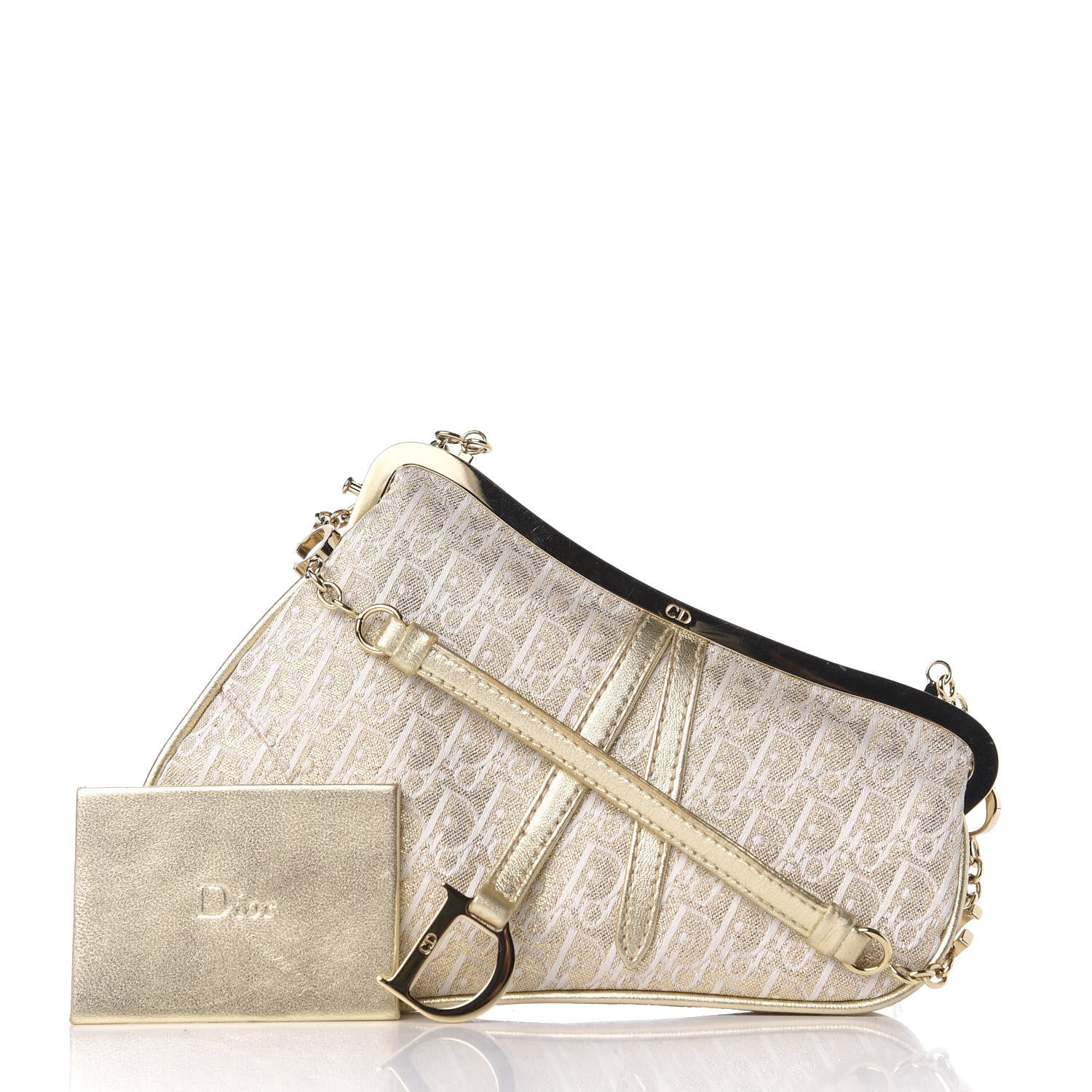 Christian Dior Jacquard Nylon Monogram Evening Frame Saddle Bag White Gold 10 of 10