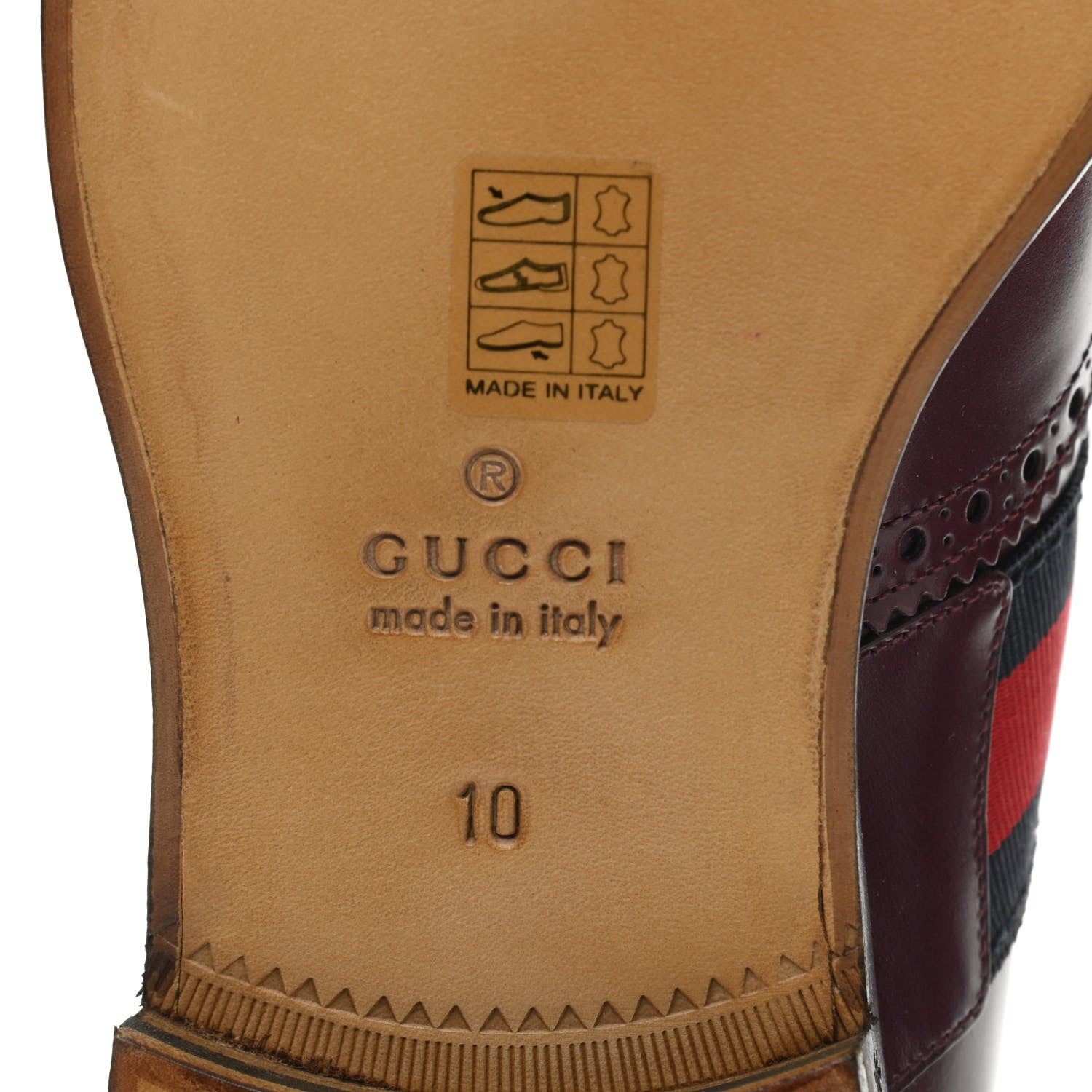 Gucci Calfskin Web Bee Embroidered Mens Slip-On Brogue Wingtip Derby Shoes 10 Bordeaux 6 of 8