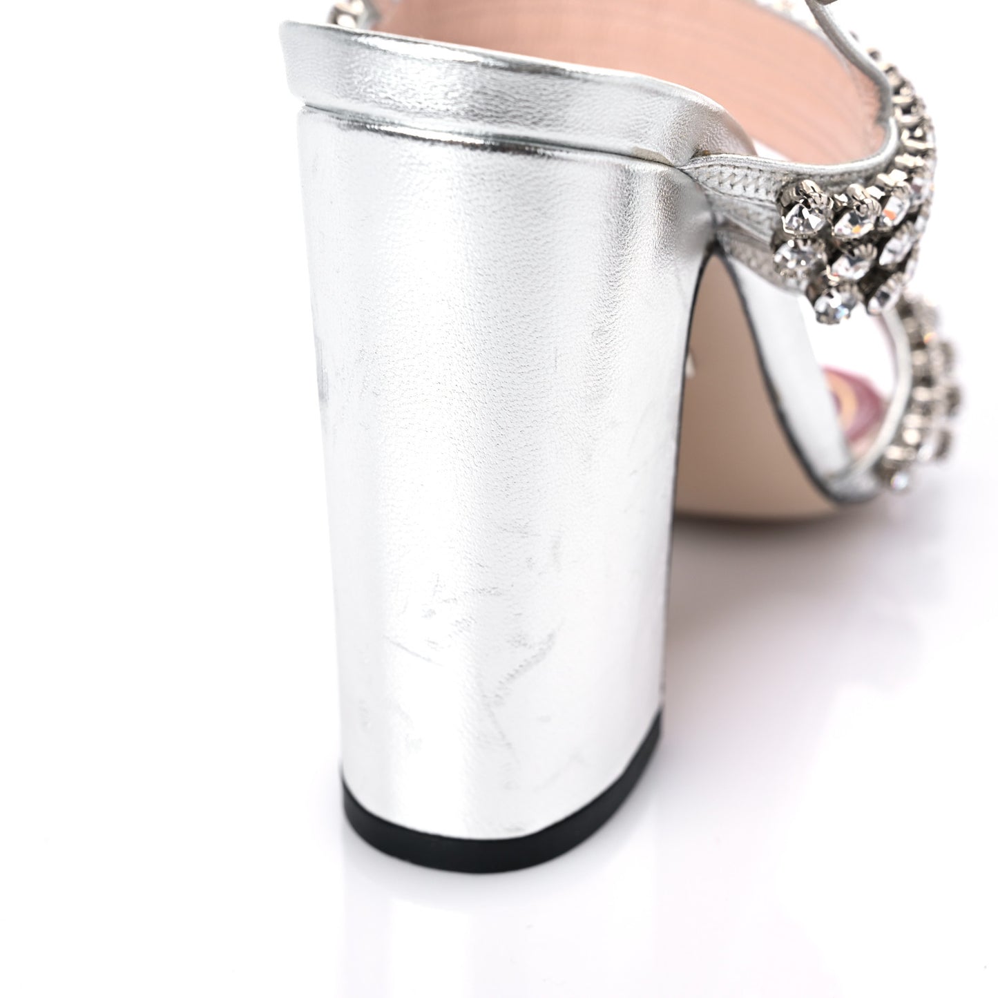 Nappa Silk Crystal Bertie High Heel Sandals 36.5 Argento