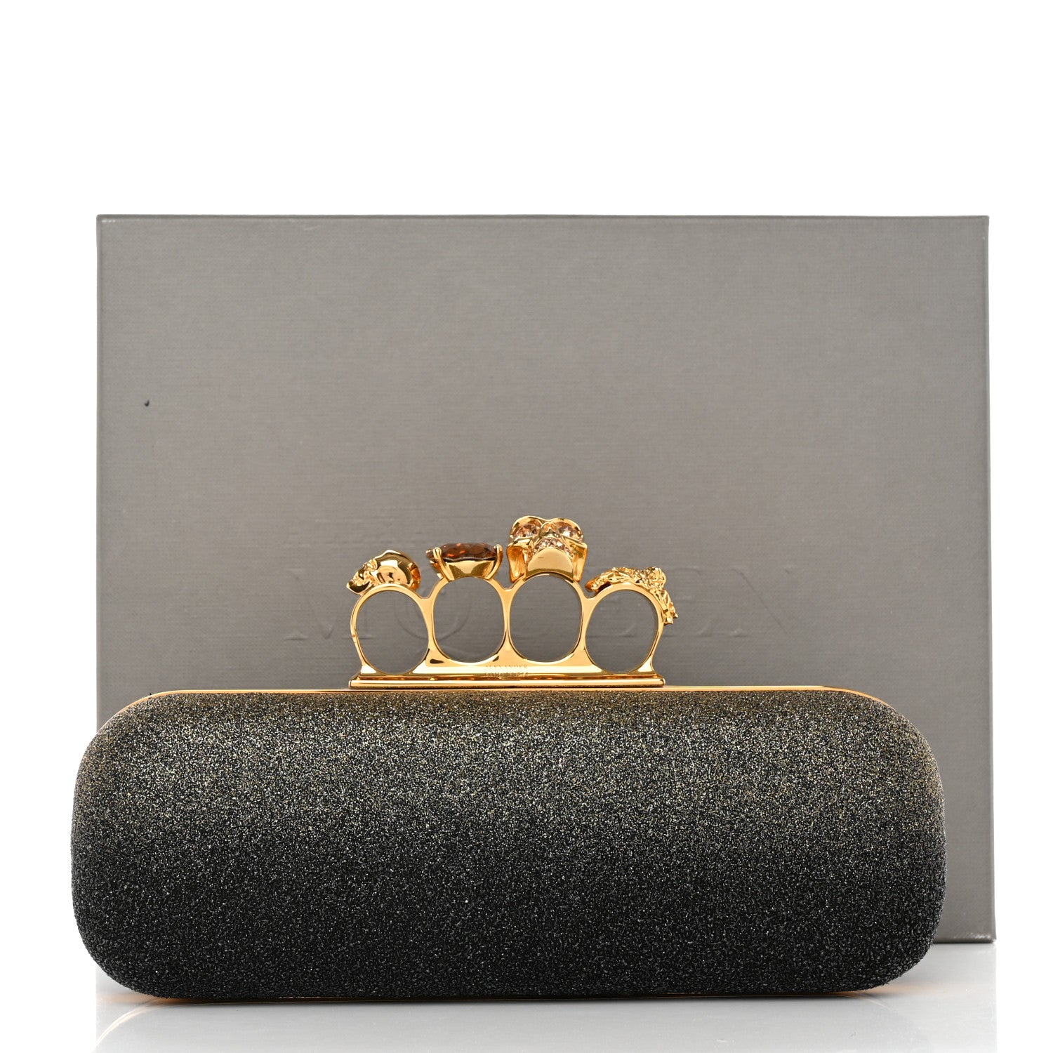 Alexander McQueen Glitter Skull Knuckle Box Clutch Black Gold 8 of 8