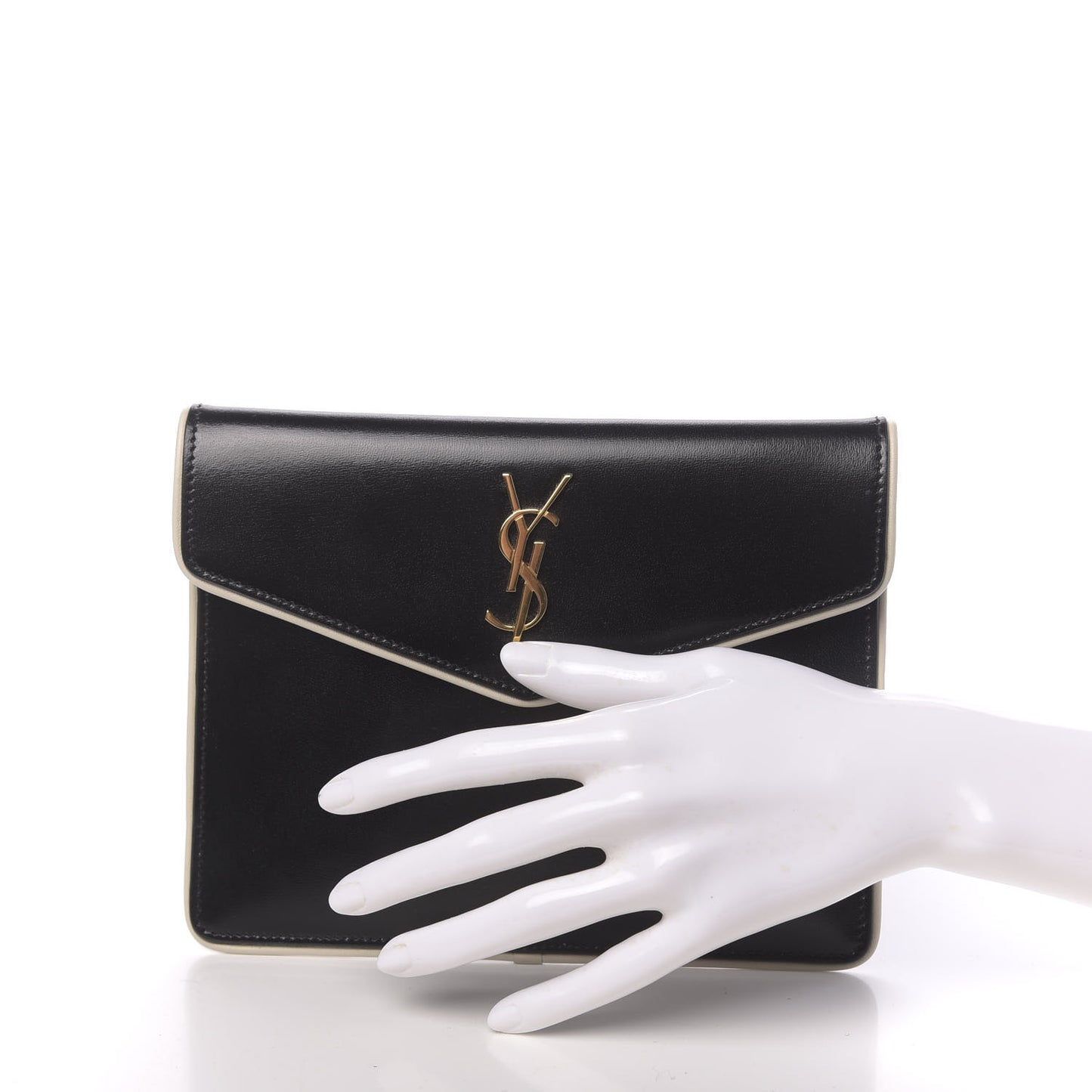 Smooth Shiny Calfskin Monogram Uptown Baby Pouch Black White