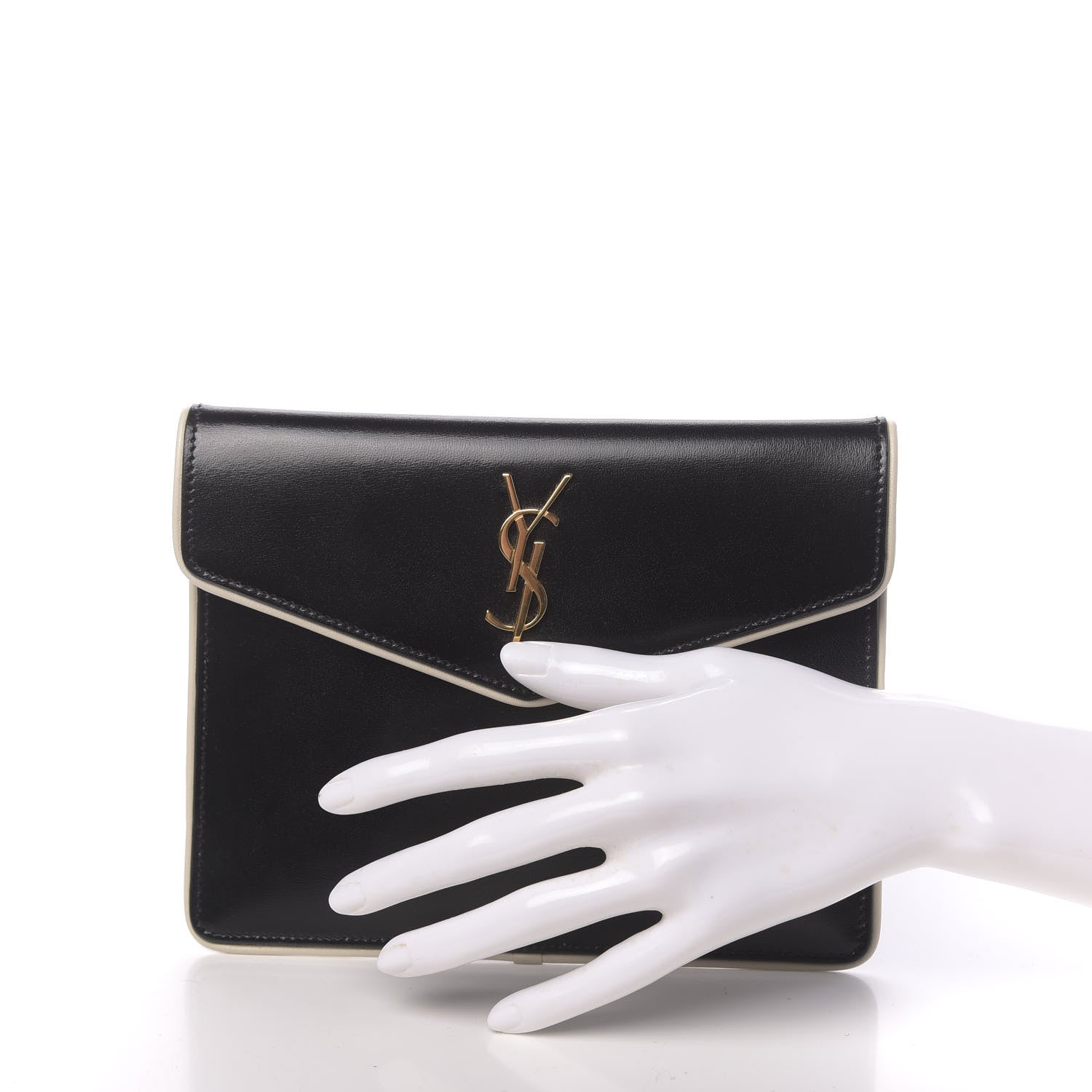Saint Laurent Smooth Shiny Calfskin Monogram Uptown Baby Pouch Black White 2 of 6